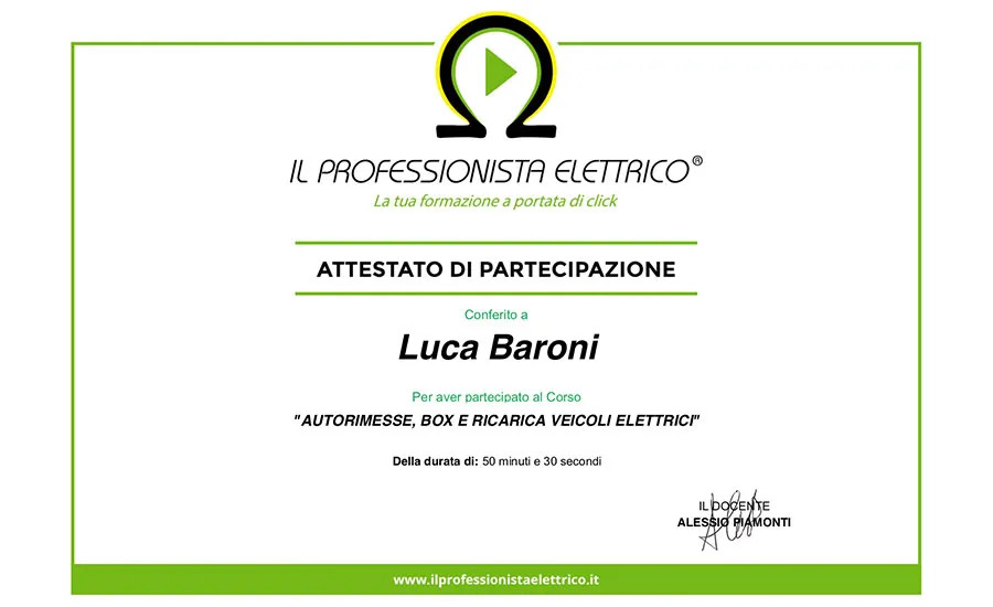 Certificato Autorimesse e ricarica veicoli elettrici
